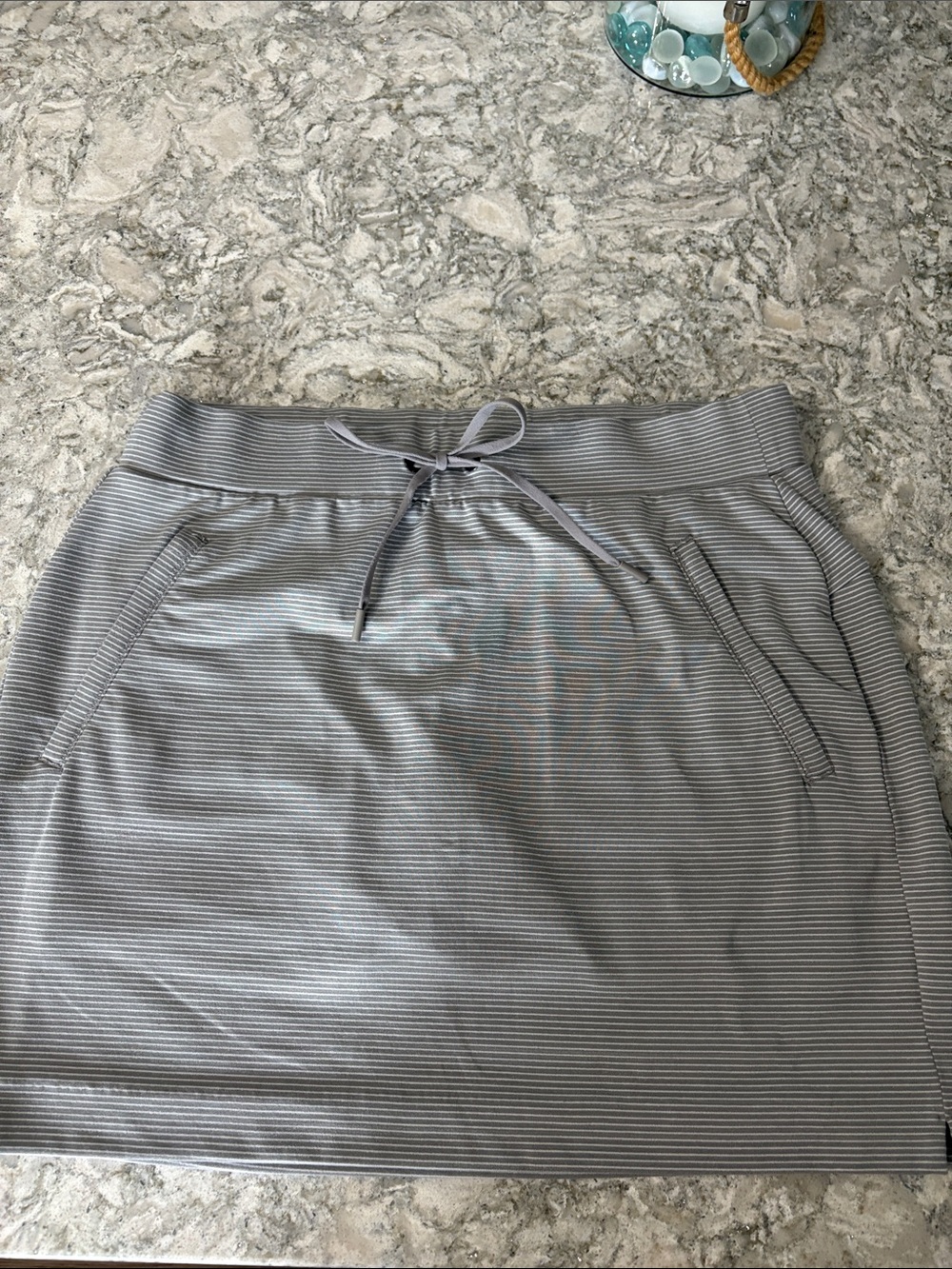 Athleta Casual Light Gray Drawstring Mini Skirt